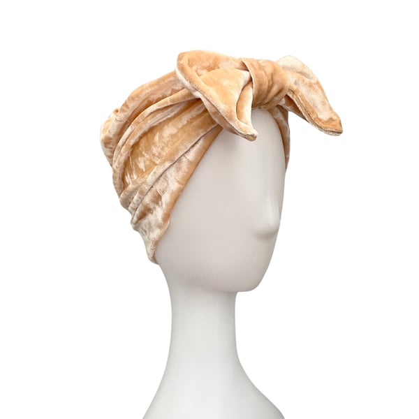Beige Alopecia Velvet Turban for Women Full Head Turban Bow Hair Turban Ladies