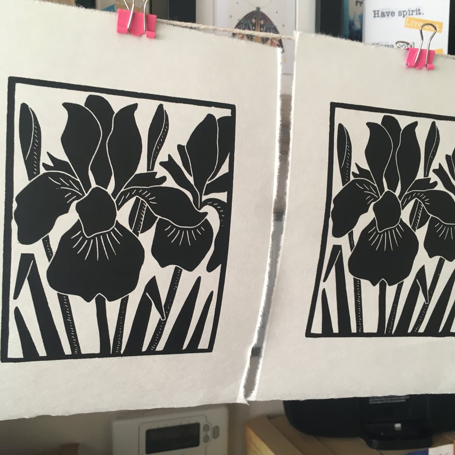"Irises" - Linocut Print