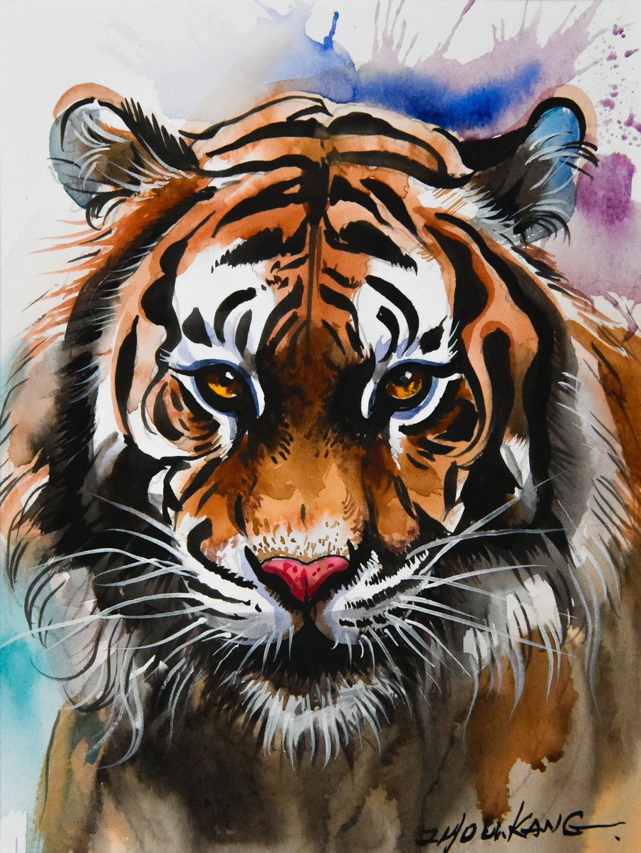 Tiger Watercolour Painting on Paper and Framed (One of a Kind)