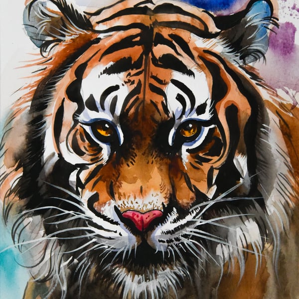 Tiger Watercolour Painting on Paper and Framed (One of a Kind)