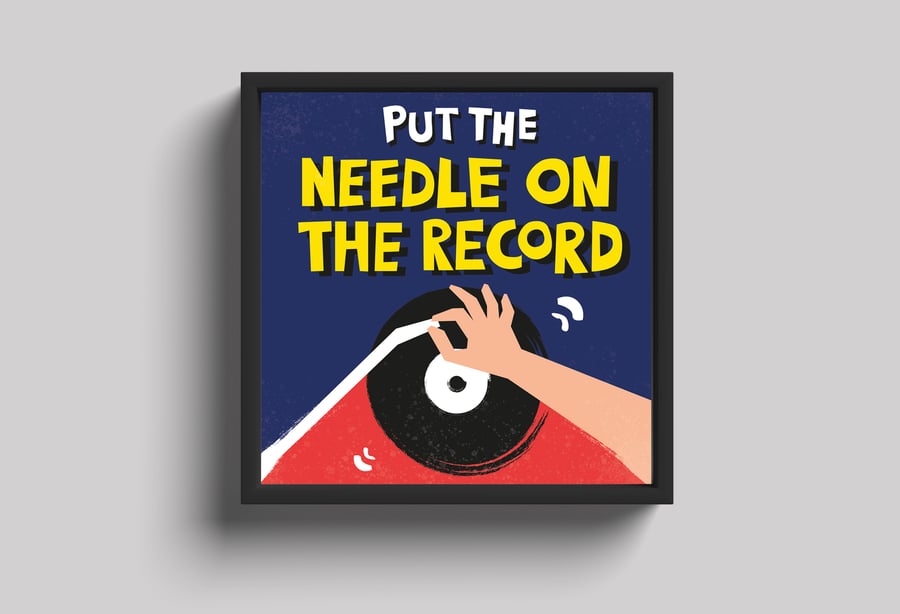 DJ Pop Art Square Illustration Digital Poster for Record Lovers 