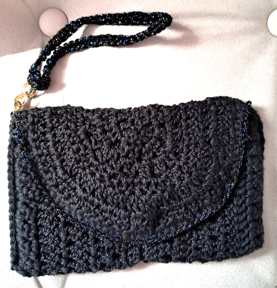 Small Black Handmade Crocheted Evening Clutch Purse