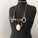 Upcycled vintage key featured with vintage cameo charm statement necklace 