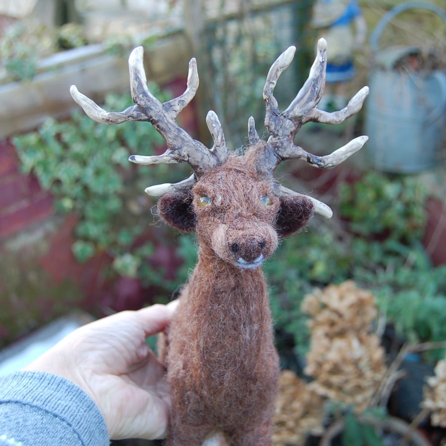 Large Needle felt stag,  felted animal wool sculpture fibre art