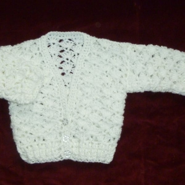 crochet lacy new baby CREAM cardigan gift. ( ref FA 618 N1 )