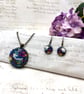 Strawberry Thief bird pink floral Liberty fabric button pendant and earrings - Image 5