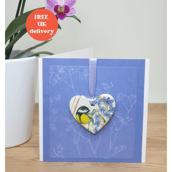 Bird handmade card with detachable decoration keepsake, gift for a bird lover 
