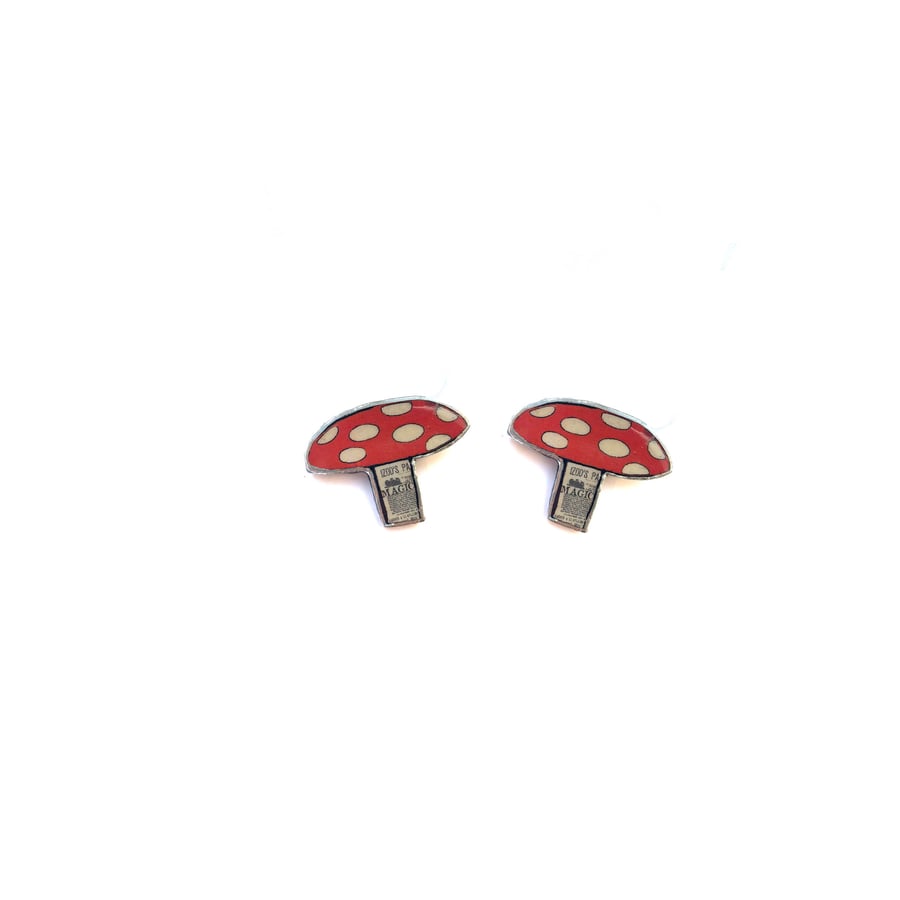 Little whimsical red white Toadstool Resin Ear Studs by EllyMental