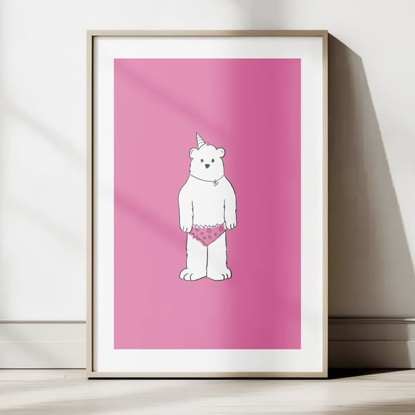Party Pablo - Kids Birthday Wall Art - A4 Children's Bedroom Print - Polar Bear