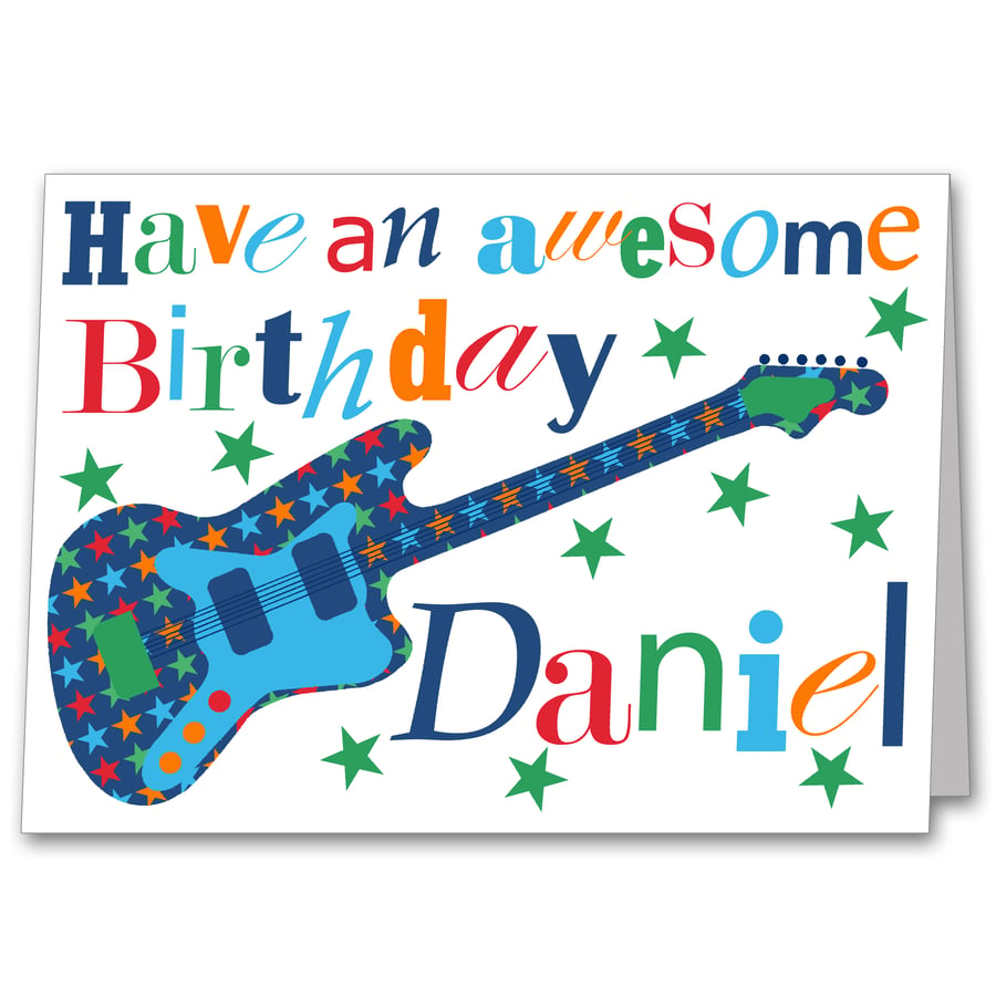 Boys Guitar Personalised Birthday Card.