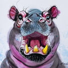 Hippo Watercolour Painting – Original Still Life – Fun & Delightful