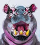 Hippo Watercolour Painting – Original Still Life – Fun & Delightful