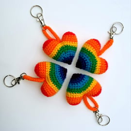 Crocheted rainbow heart keyring - bag charm