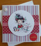 Little Girl with Penguin and Rabbit Christmas Card - Happy Christmas - Image 1