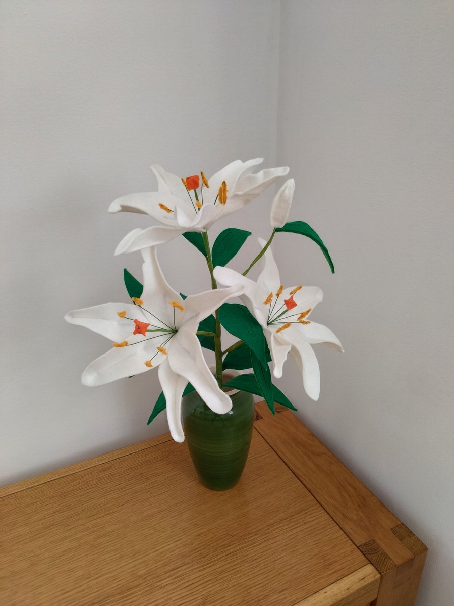 Real Size Felt Lily Stem With Three Blooms 