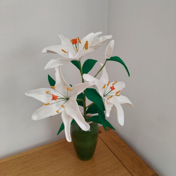 Real Size Felt Lily Stem With Three Blooms 