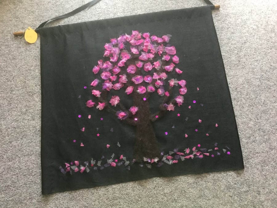 Image of Cherry blossom silk wall hanging
