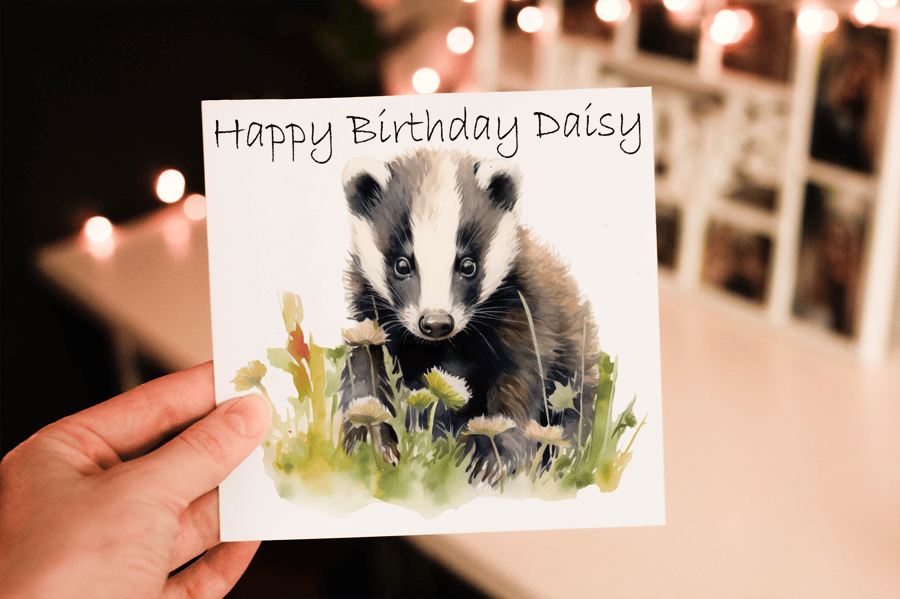 Badger Birthday Card, Badger Birthday Card, Personalized Card, Badger 