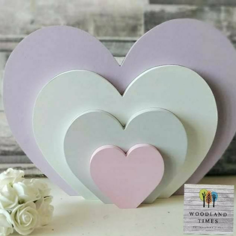 Heart shelf sitter decoration,  large freestanding wooden hearts nursery decor 
