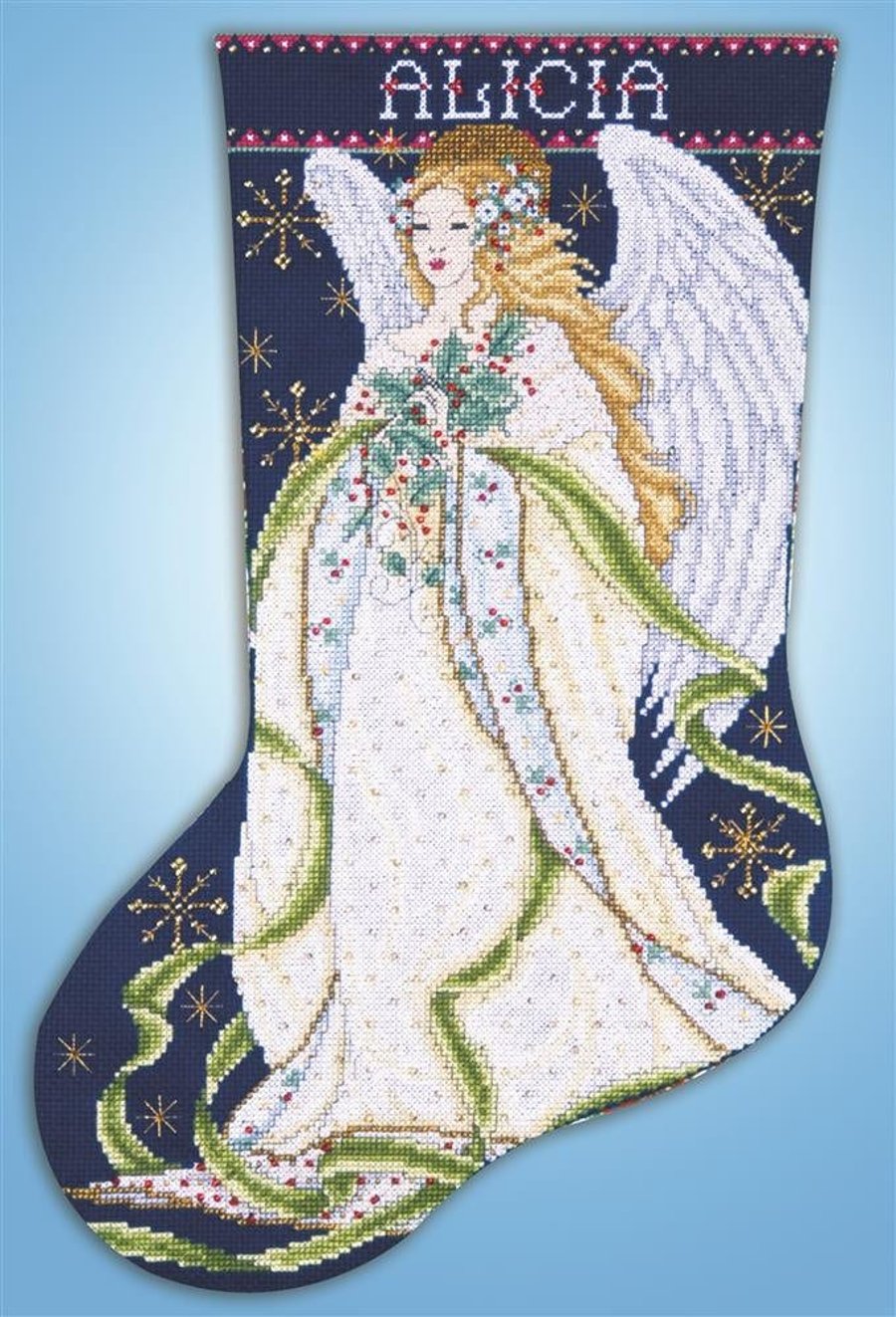 Holly Angel Stocking Christmas Counted Cross Stitch Kit