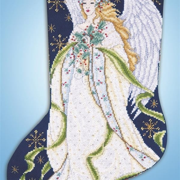 Holly Angel Stocking Christmas Counted Cross Stitch Kit