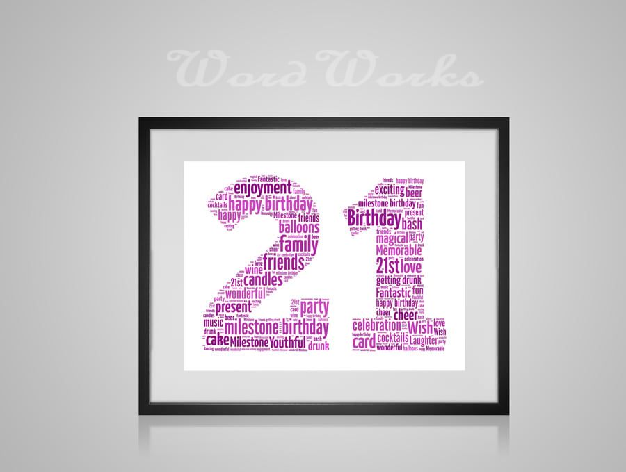 Personalised 21th Birthday Word Art Design Word Art
