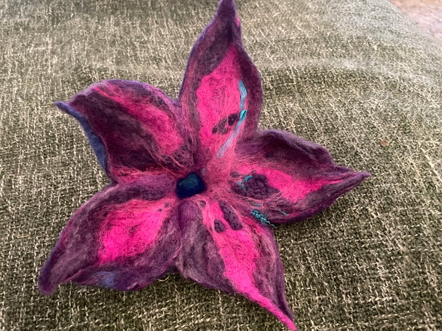 Unique, Purple and pink Brooch, organic British Wool, wet felted, GIFT FOR HER