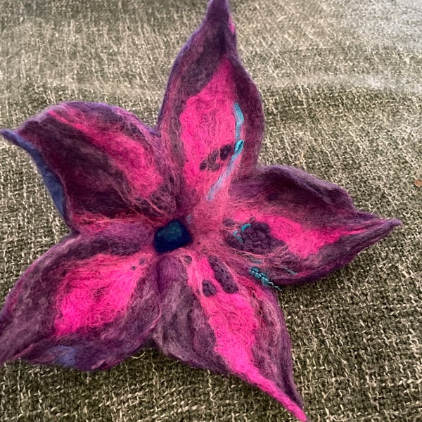 Unique, Purple and pink Brooch, organic British Wool, wet felted, GIFT FOR HER