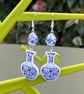 CERAMIC BEAD EARRINGS blue white resin vase shape silver plated - Image 3