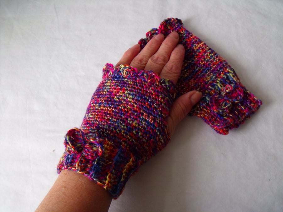 acrylic girls fingerless mittens, crocheted fingerless gloves, small