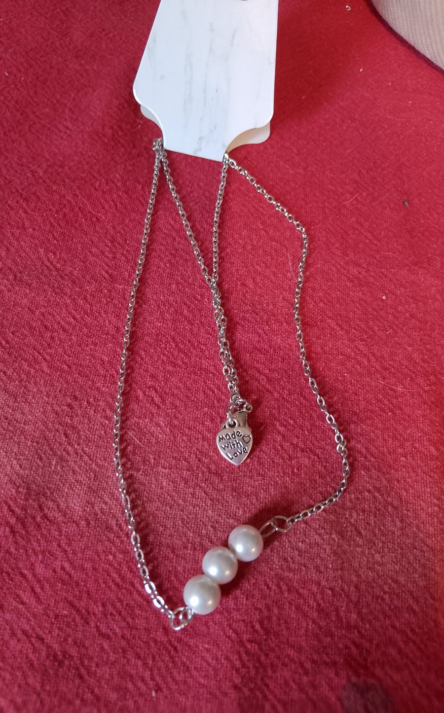 Handmade silver plated necklace with pearl beads