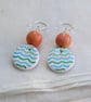 Painted green and blue polymer clay, coral jade and sterling silver earrings - Image 6