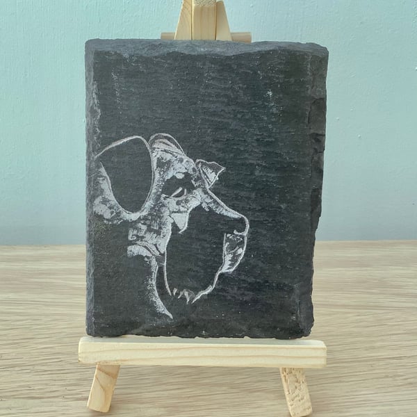 Schnauzer Dog Head Profile- original art picture hand carved on slate