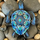 Blue Turtle Mandala Rock Art Stone Acrylic Art Painting Hand Painted Unique