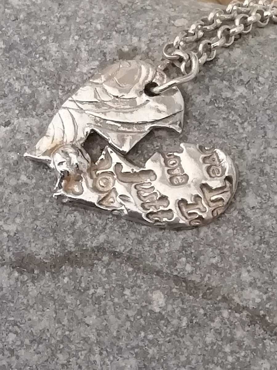 Sterling Silver Repaired Heart Pendant 