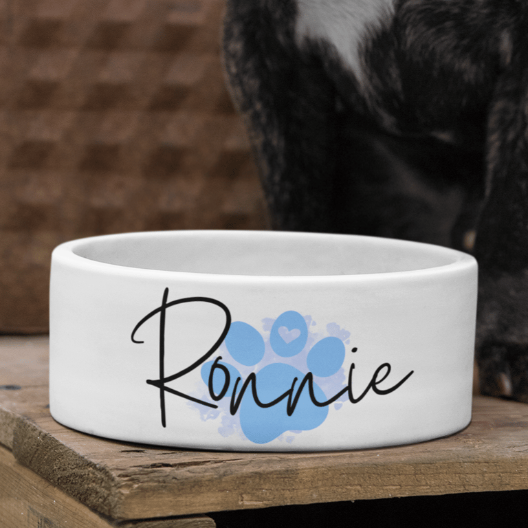 Personalised Name Pet Bowl BLUE PAW Small Large Custom  Cat Dog Bowl