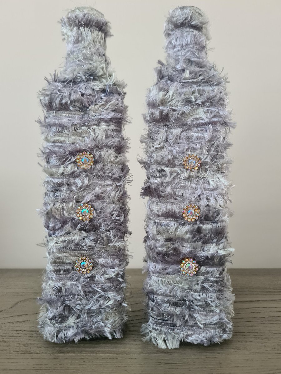 Set Of 2 Handmade Yarn Wrapped Vases,Silver Gre... - Folksy