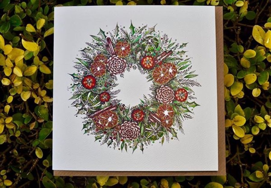 Cinnamon & Orange Christmas wreath individual card 