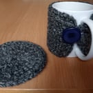Chunky Grey Crochet Mug Warmer and Coaster Gift Set