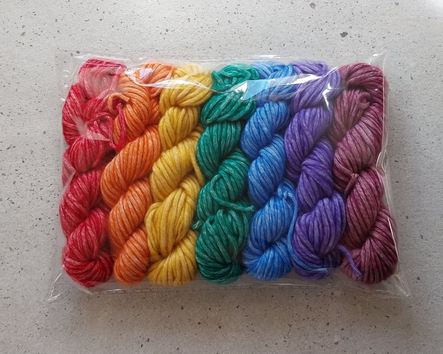 7 X 10g MINI Skeins Chainette ARAN Rainbow Pack