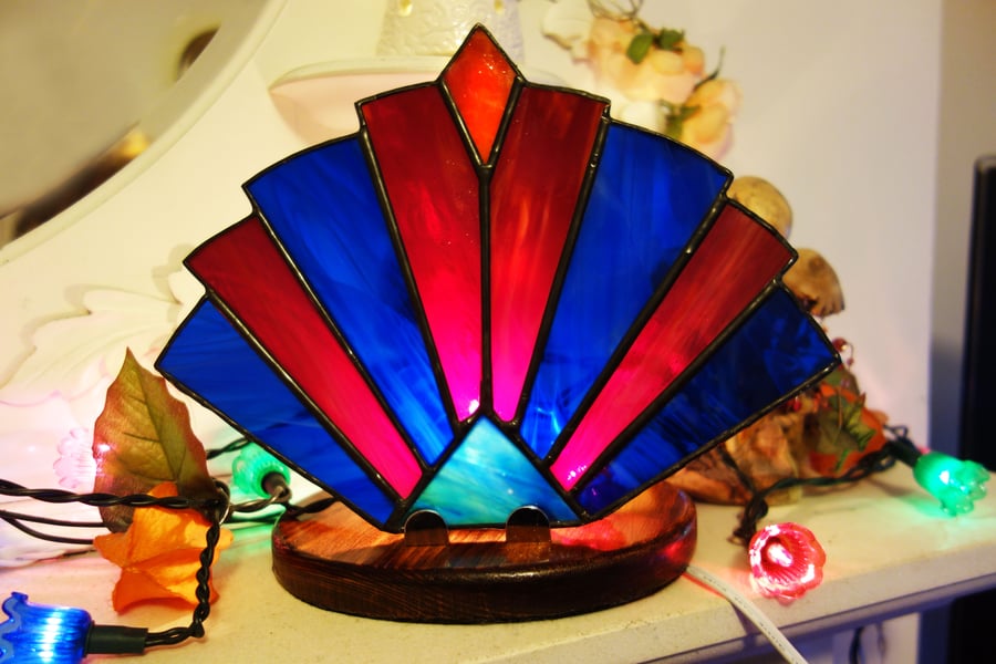 Stained Glass Art Deco Fan Lamp Folksy