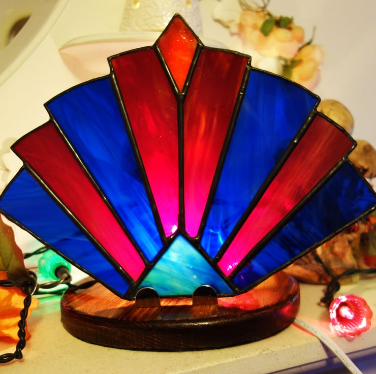 Stained glass fan lamp cheap base