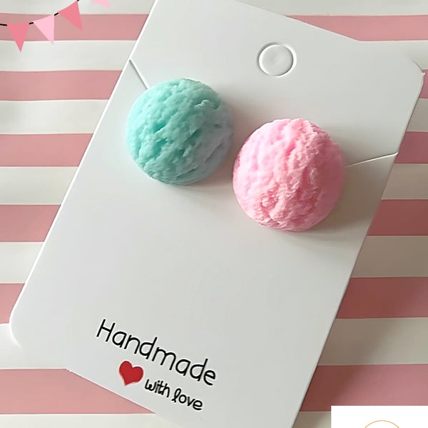Large Scoops of Bubblegum & Marshmallow Ice Cream Stud Earrings Quirky Jewellery