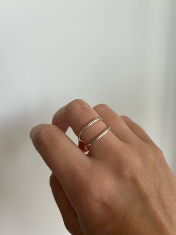 Silver double band ring - Sterling silver 925 - Adjustable