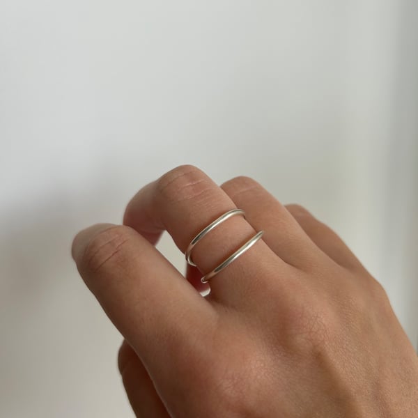 Silver double band ring - Sterling silver 925 - Adjustable