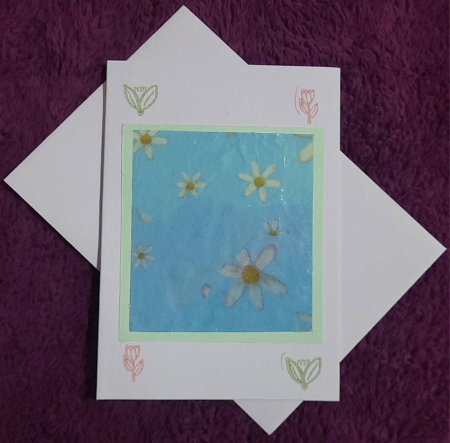 Spring themed handmade blank card with white envelope 