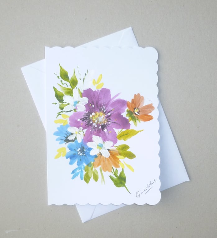 hand painted floral blank greetings card ( ref FA 609 H2 )