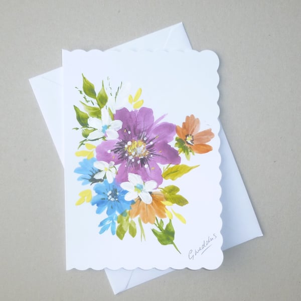 hand painted floral blank greetings card ( ref FA 609 H2 )
