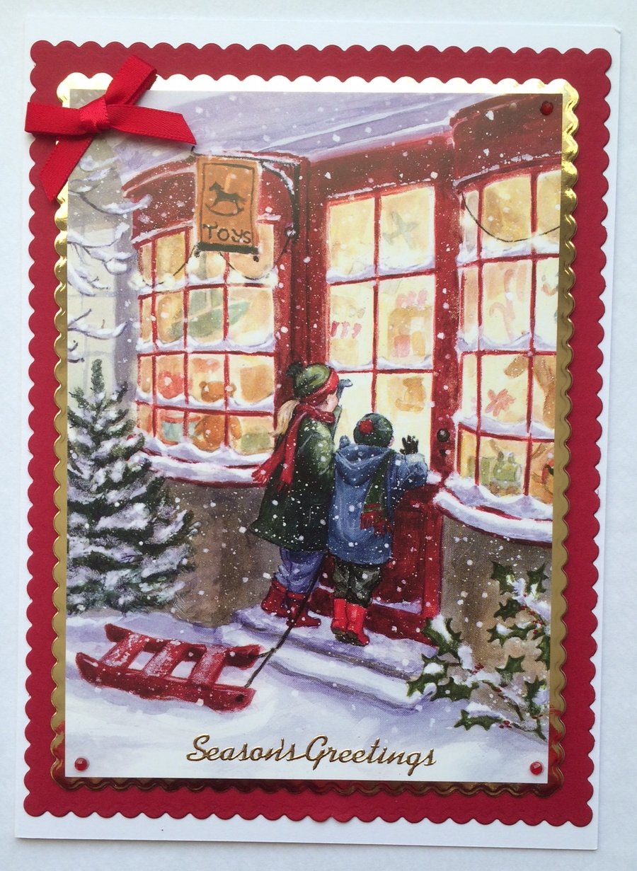 Handmade Christmas Card Vintage Christmas Toyshop Children Gifts