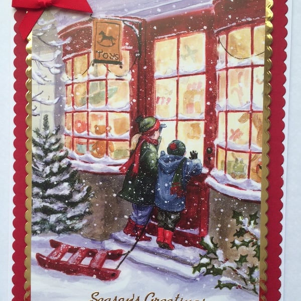 Handmade Christmas Card Vintage Christmas Toyshop Children Gifts